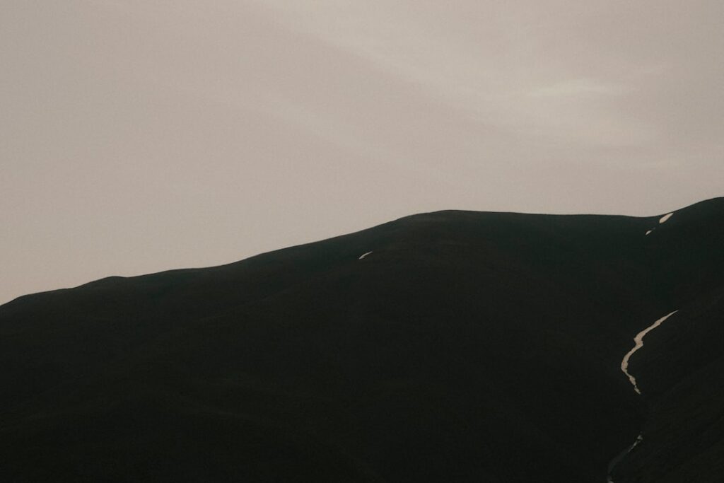 a bird flying over a mountain with a sky background