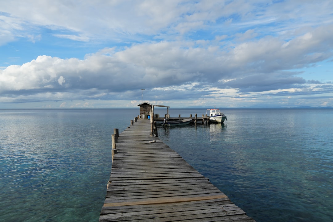 a dock with a house and a boat in the water