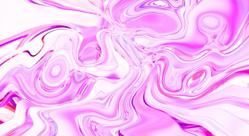 A pink and white abstract painting with a white background